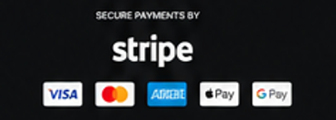 Secure payments by Stripe (VISA, Mastercard, AMEX, Apple Pay, Google Pay)
